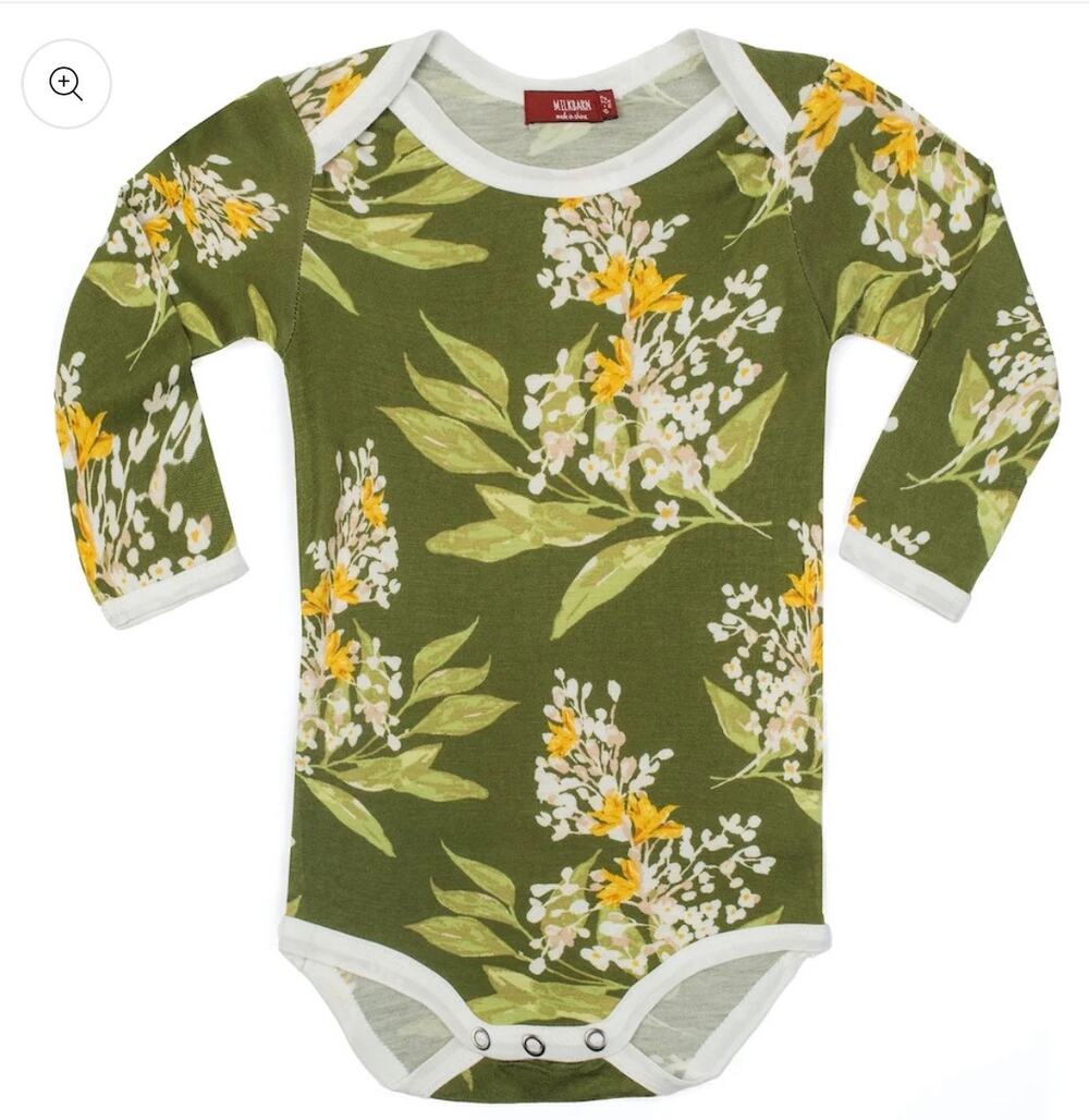 Milkbarn Bamboo Long Sleeve One Piece, Green Floral, NWT
